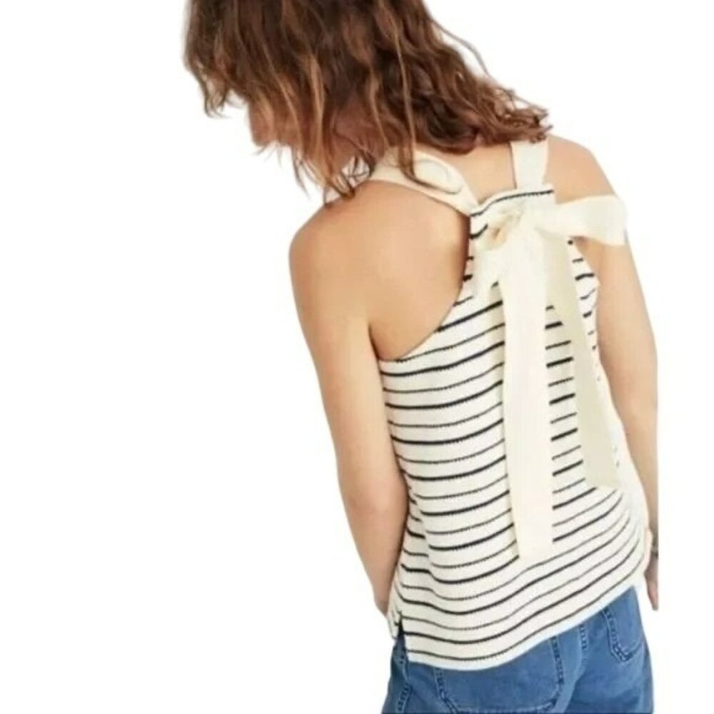 Madewell Womens Camille Navy Cream Striped Woven Tie Back Tank Top Size Small
